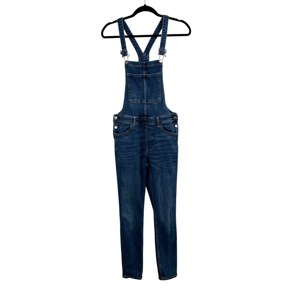 H&M Blue Denim Skinny Tapered Overalls Stretch Bib Jumper Dungarees 6 Retro 90s